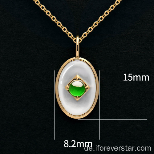 18k Gold weiße Schale Imperial Green Jadeit Anhänger